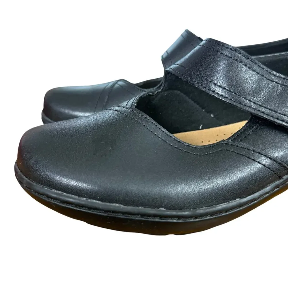 Clarks Collection Cora Dahlia Mary Jane Black Leather Comfort Shoes Loafer 9.5 W